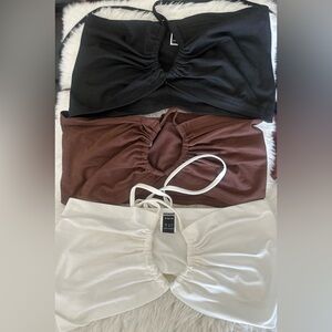 SHEIN Black, Brown, and White Ruched Tie Tops